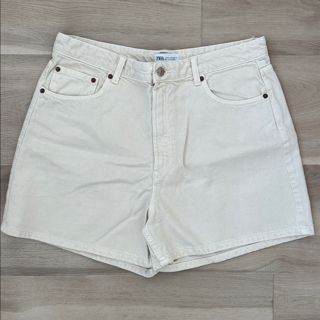Zara - High Rise Neutral Boyfriend Shorts